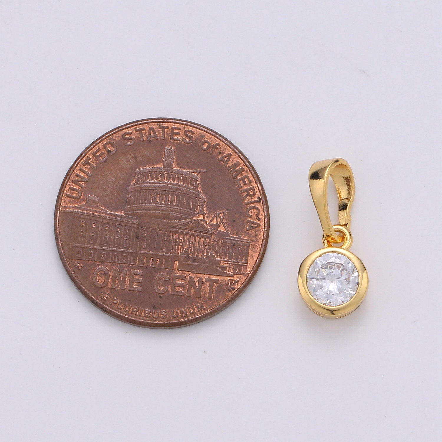 24k Gold Filled Tiny CZ Bezel Set Charm - 6mm CZ Stone, Gold CZ Charm, Dangle Charm, Faceted Dangle Charm, Findings, Lariat Drop - DLUXCA