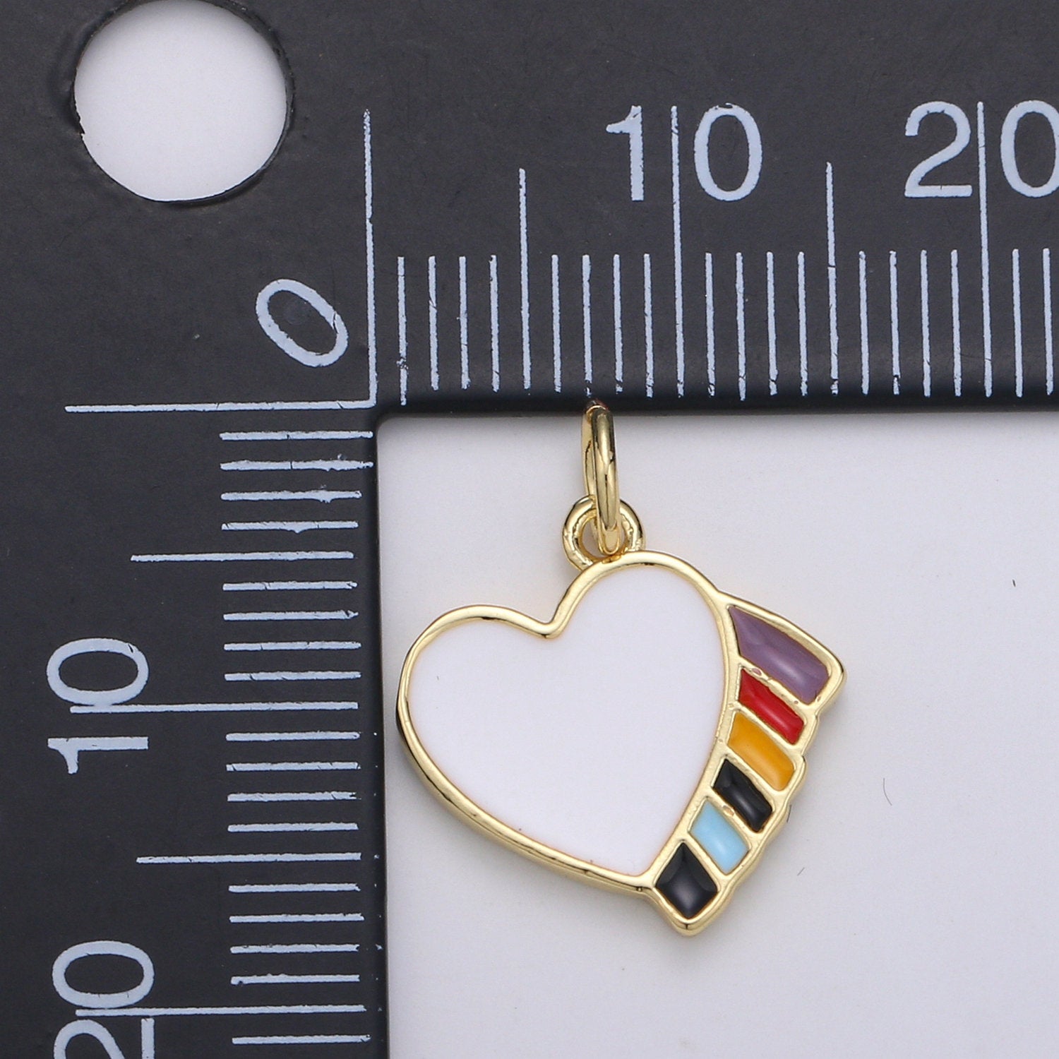 18X15mm Enamel Heart, Colorful Love Pendant, Dainty Gold Rainbow Charms, Kids Charm, Bracelet Necklace Earring Charm - DLUXCA
