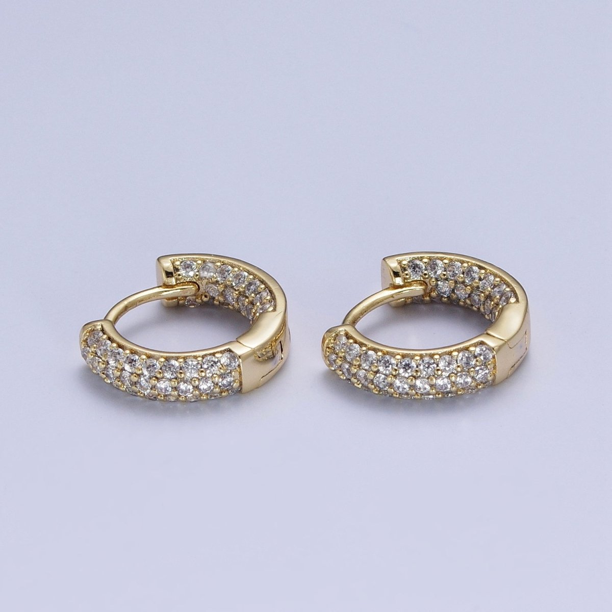 Inside Out Clear Pave CZ Hoop Earrings in Gold Lever Back Earring Y-070 - DLUXCA