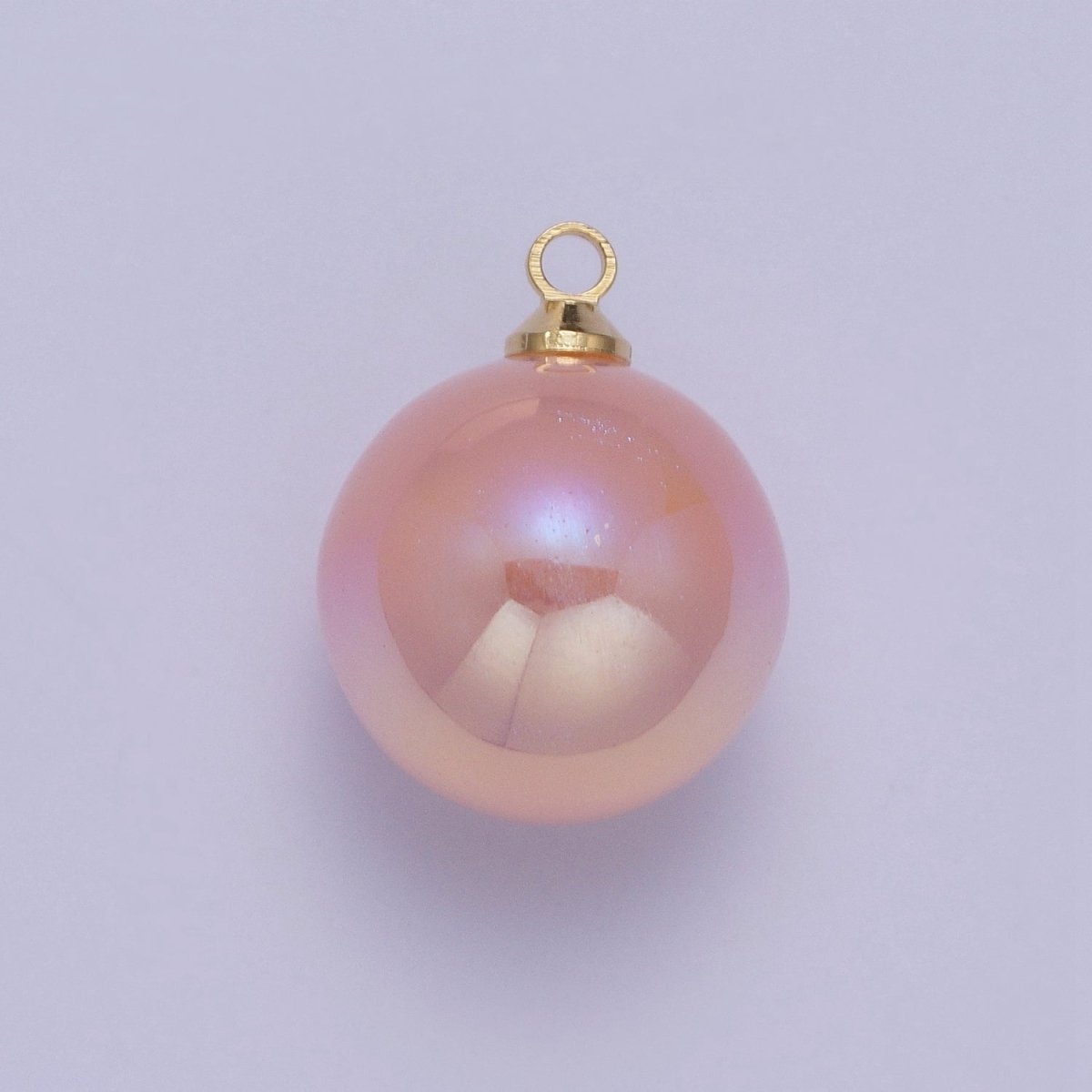Iridescent Sparkly Pink Pearl Round Charm Pendant For Jewelry Making P1562 - DLUXCA