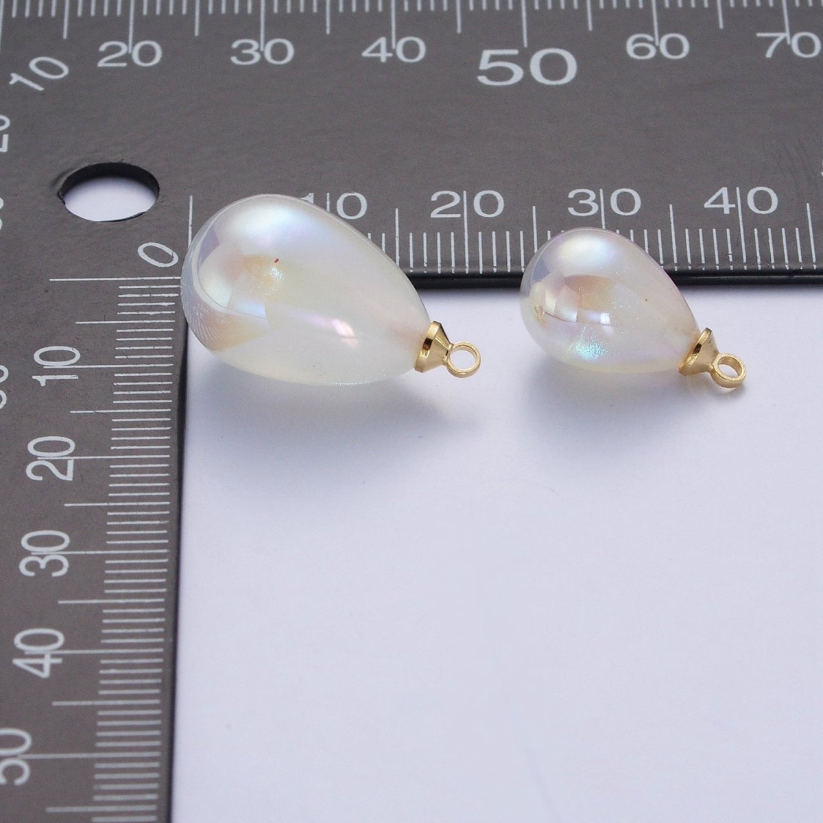 Iridescent Sparkly White Teardrop Pearl Charm Pendant For Jewelry Making P-1556 P-1557 - DLUXCA