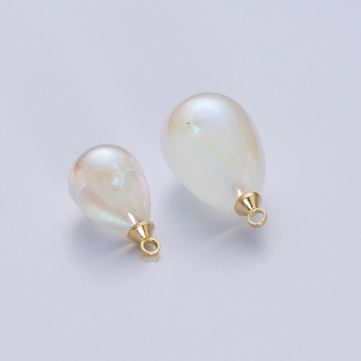 Iridescent Sparkly White Teardrop Pearl Charm Pendant For Jewelry Making P-1556 P-1557 - DLUXCA