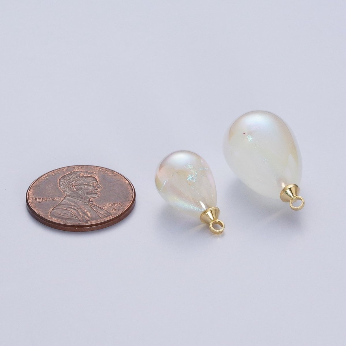 Iridescent Sparkly White Teardrop Pearl Charm Pendant For Jewelry Making P-1556 P-1557 - DLUXCA