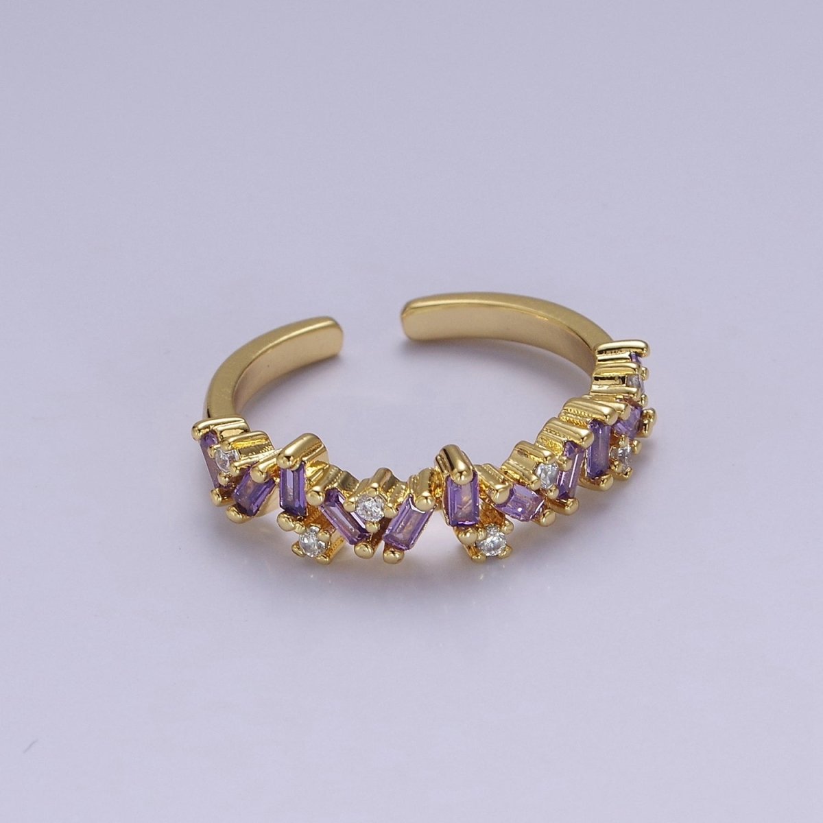 Irregular Baguette Color Stone Half Eternity Stackable Ring Stacking Gold Filled Bands Open Adjustable Ring O-2095 ~ O-2100 - DLUXCA