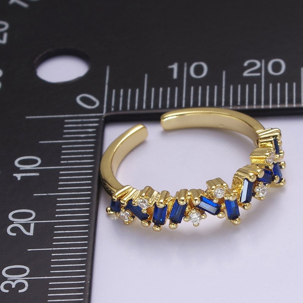 Irregular Baguette Color Stone Half Eternity Stackable Ring Stacking Gold Filled Bands Open Adjustable Ring O-2095 ~ O-2100 - DLUXCA