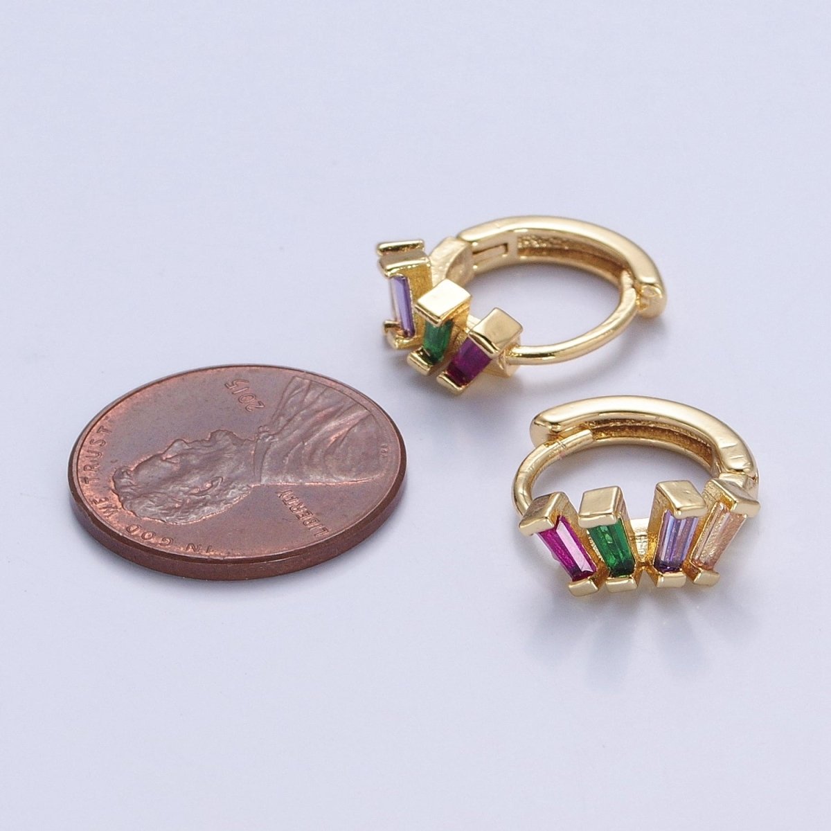 Irregular Baguette Purple Green Pink Cz Stone Huggie Earring T-523 - DLUXCA