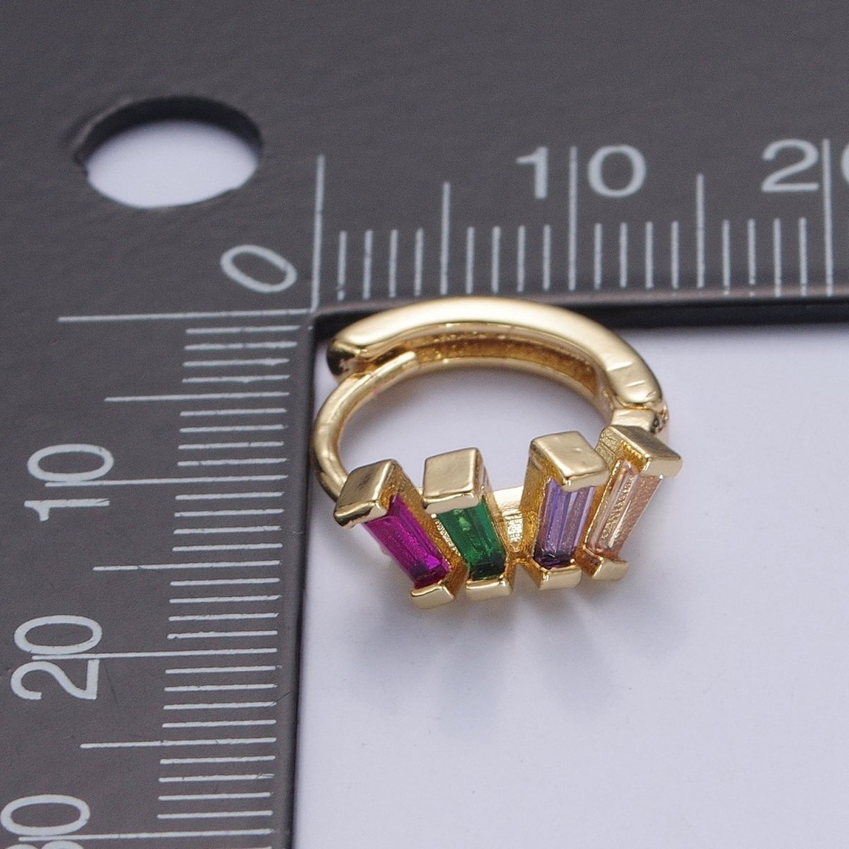 Irregular Baguette Purple Green Pink Cz Stone Huggie Earring T-523 - DLUXCA