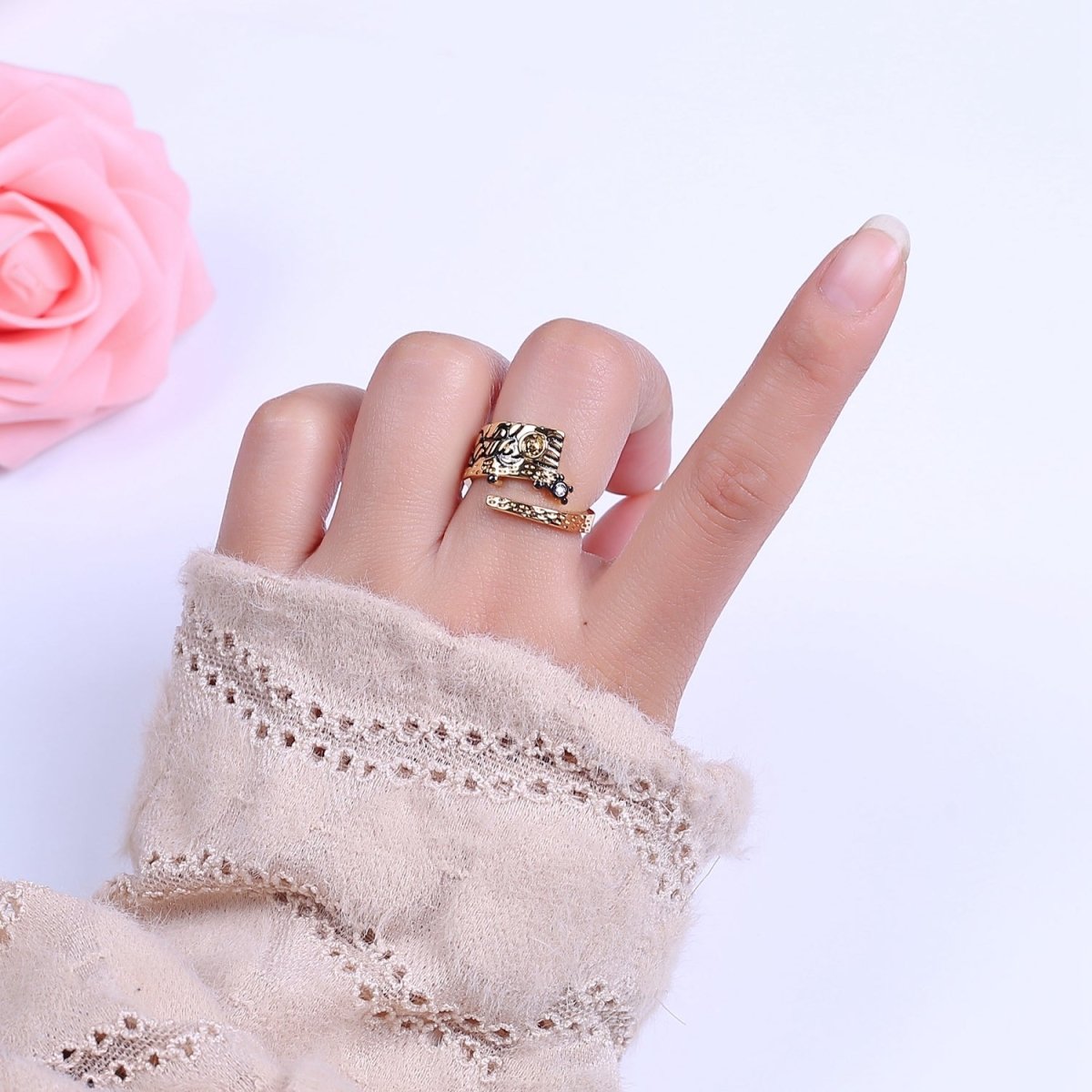 Irregular Gold Ring, Thick Band Gold Ring, Abstract Ring, Unique Design Ring Black Streetwear Cool Fashion Ring S-466 - DLUXCA