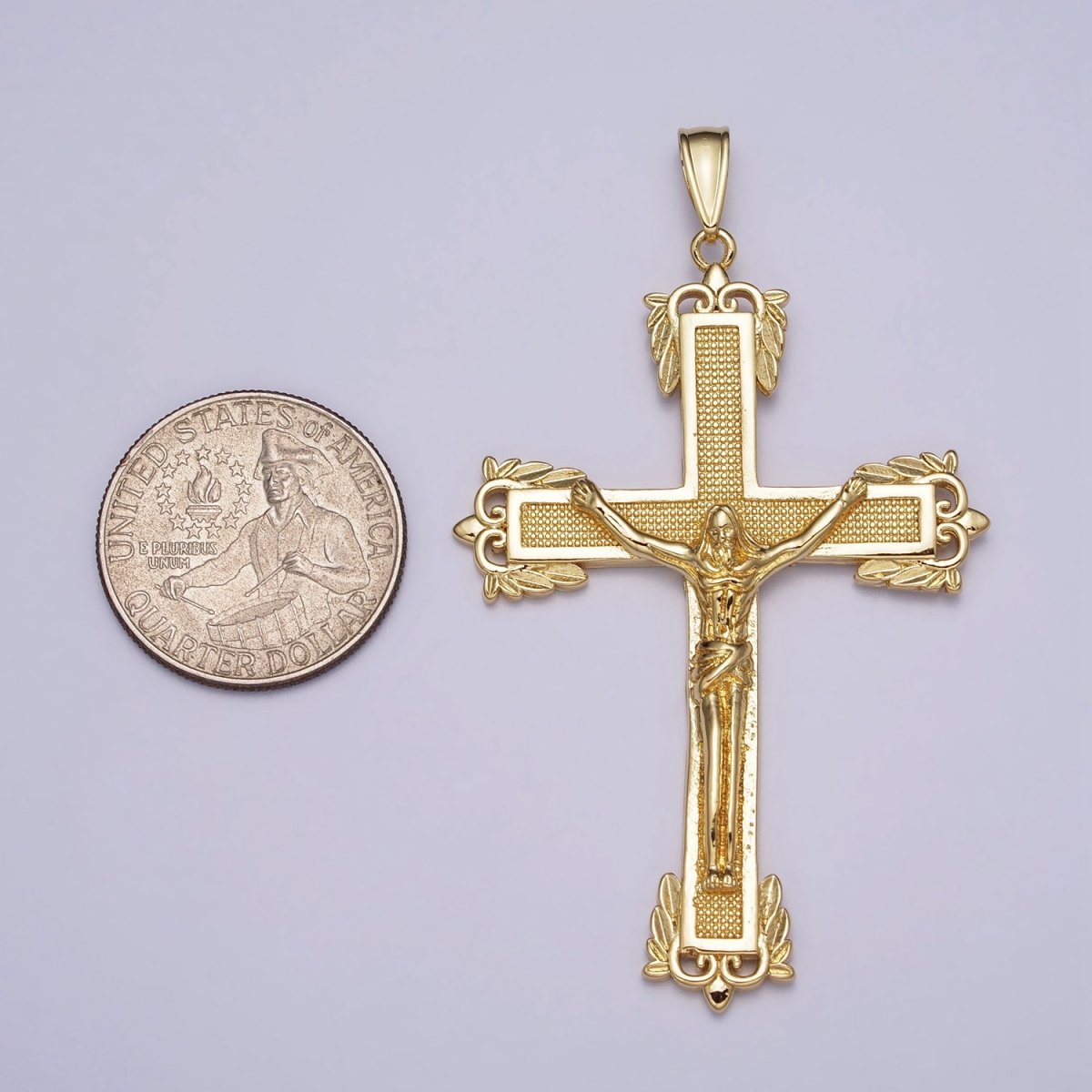 Jesus Crucifix Cross Dotted Gold Religious Catholic Pendant | AA081 - DLUXCA
