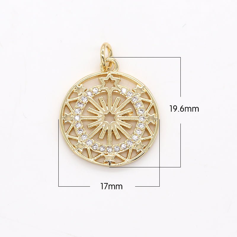 Jews Star Rays on Golden Ferris Circle CZ Gold Plated Geometric Ornament Micro Pave Charm Pendant GP-547 - DLUXCA