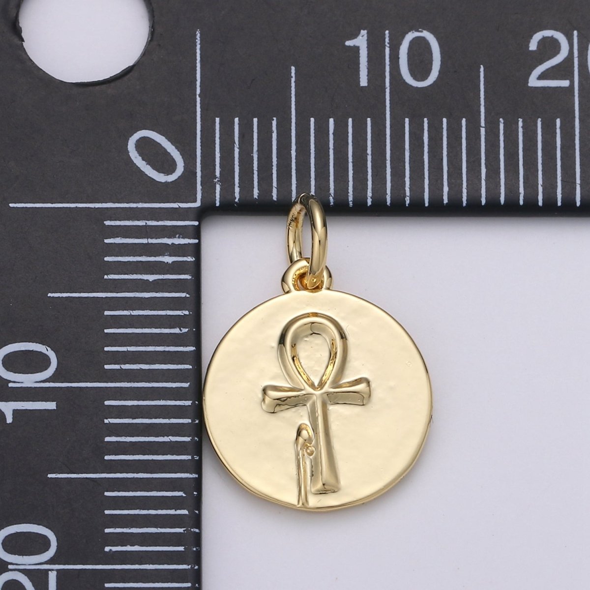 Key of Life Coin Charm Ankh Cross Round Disc Gold Filled Pendant - D-589 - DLUXCA