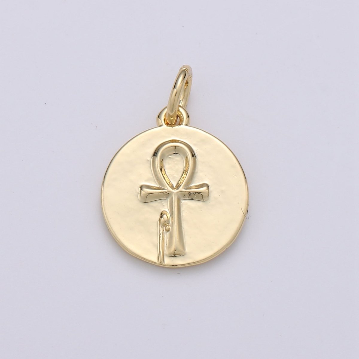 Key of Life Coin Charm Ankh Cross Round Disc Gold Filled Pendant - D-589 - DLUXCA