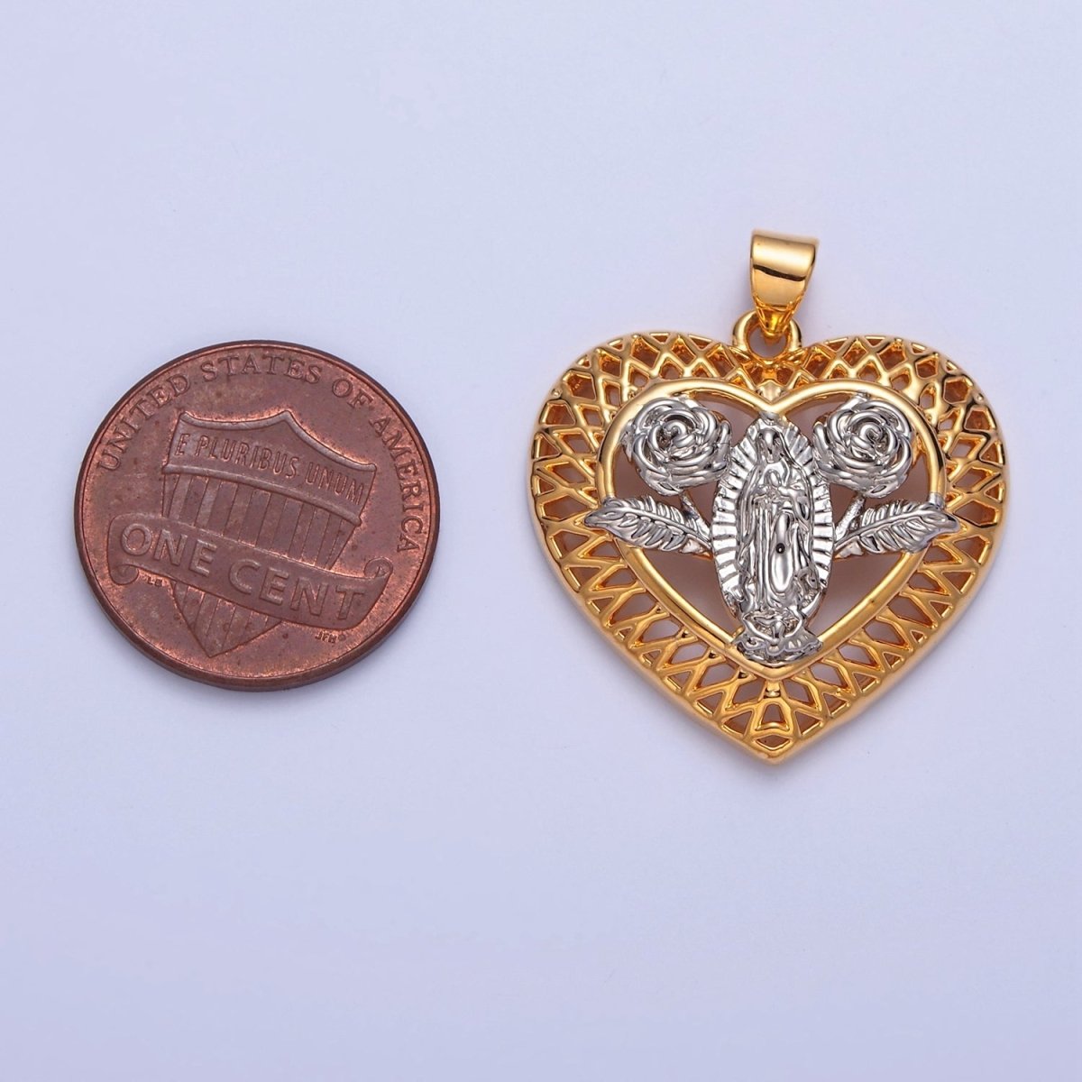 Lady Guadalupe Pendant Heart Medallion Rose Virgin Mary Charm I-314 - DLUXCA