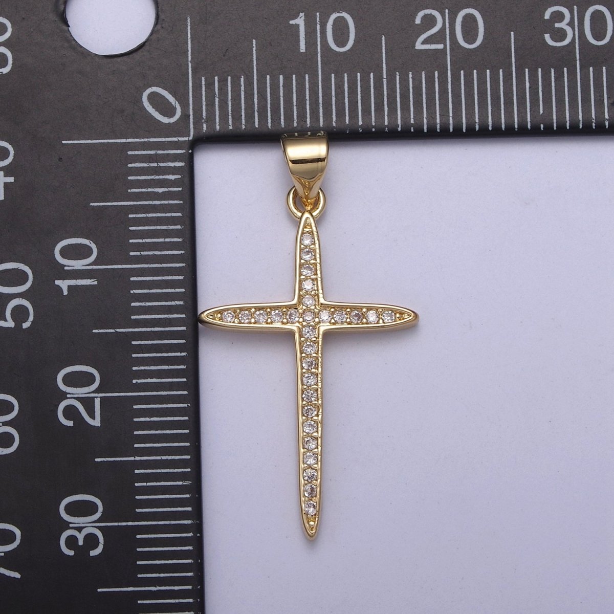 Large 14k Gold Filled CZ Micro Pave Gold Cross Shape Pendant, Gold Cross Charms H-398 - DLUXCA