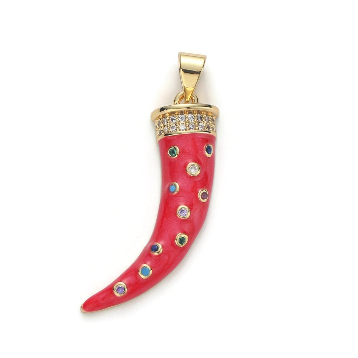Large 24k Gold Filled Micro Pave Horn Charm, Cubic Zirconia Enamel Horn Pendant Charm, Pink Red Blue Charm, For DIY Jewelry Necklace Supply I-634 I-635 I-636 - DLUXCA