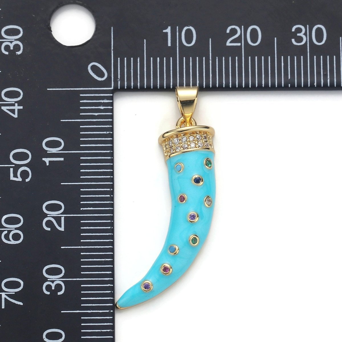 Large 24k Gold Filled Micro Pave Horn Charm, Cubic Zirconia Enamel Horn Pendant Charm, Pink Red Blue Charm, For DIY Jewelry Necklace Supply I-634 I-635 I-636 - DLUXCA