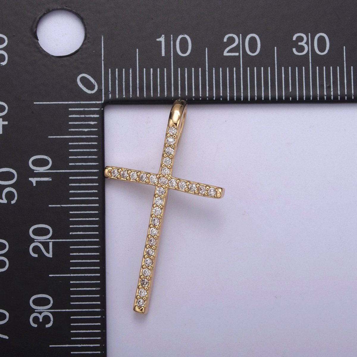 Large Gold Cubic Zirconia Cross Pendant - 18k Gold Filled Religious Cross Pendant Christian Catholic Cross Rosary H-424 - DLUXCA
