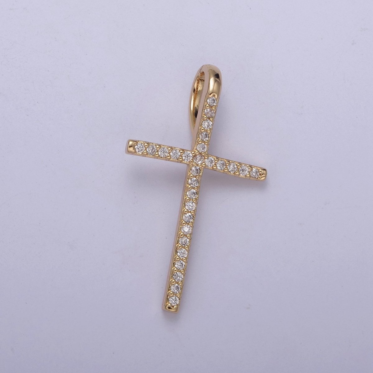 Large Gold Cubic Zirconia Cross Pendant - 18k Gold Filled Religious Cross Pendant Christian Catholic Cross Rosary H-424 - DLUXCA