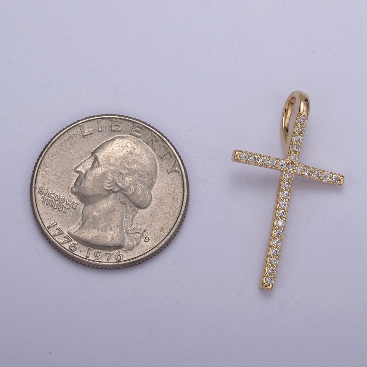 Large Gold Cubic Zirconia Cross Pendant - 18k Gold Filled Religious Cross Pendant Christian Catholic Cross Rosary H-424 - DLUXCA