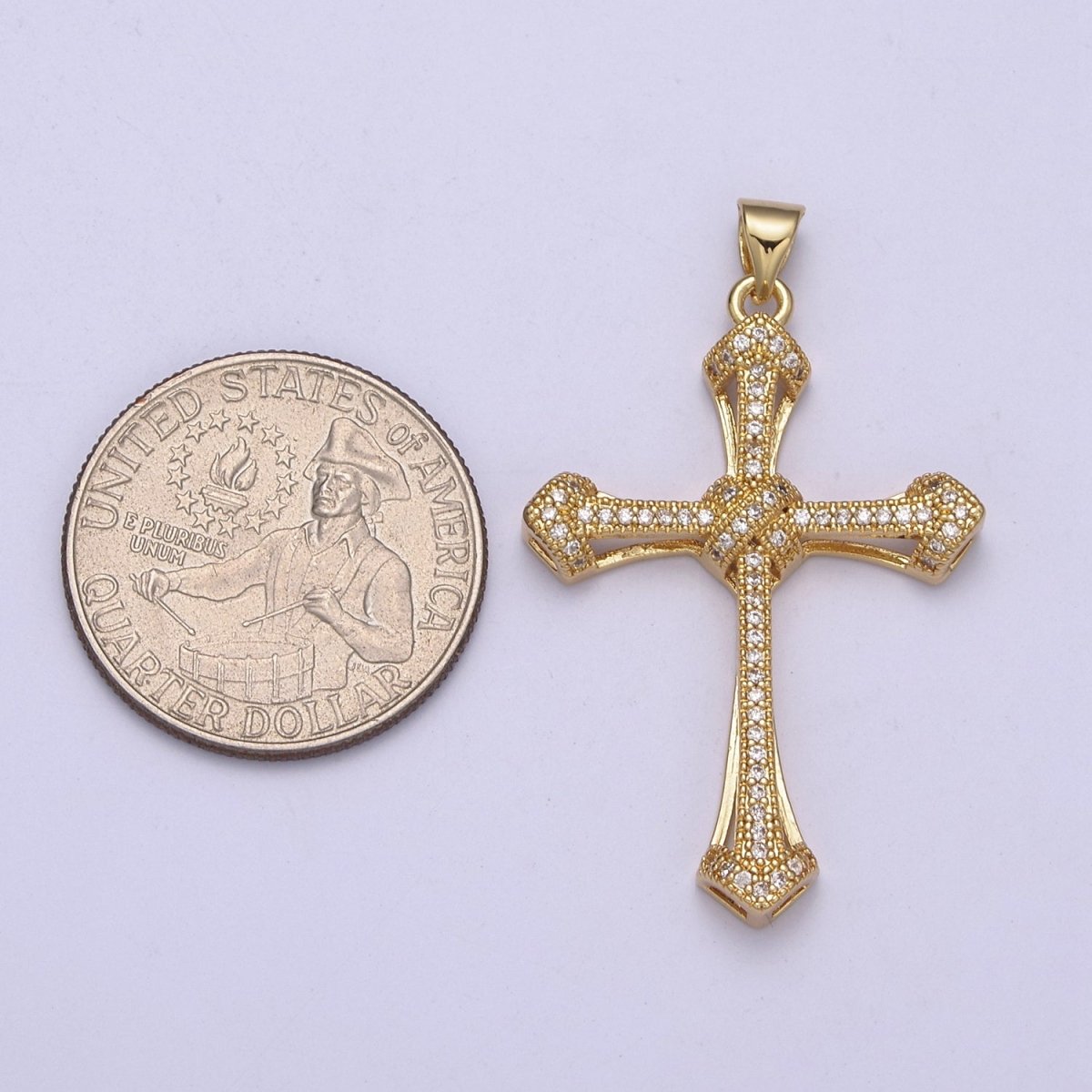 Large Gold CZ Micro Pave Cross Pendant, Cubic Zirconia Charm Micro Pave Jewelry Findings H-325 - DLUXCA