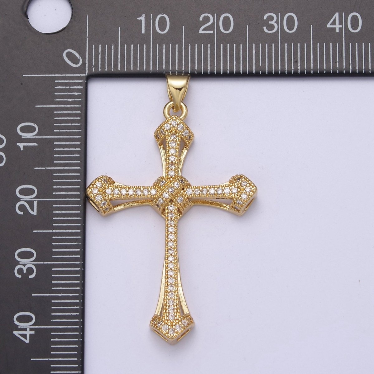 Large Gold CZ Micro Pave Cross Pendant, Cubic Zirconia Charm Micro Pave Jewelry Findings H-325 - DLUXCA