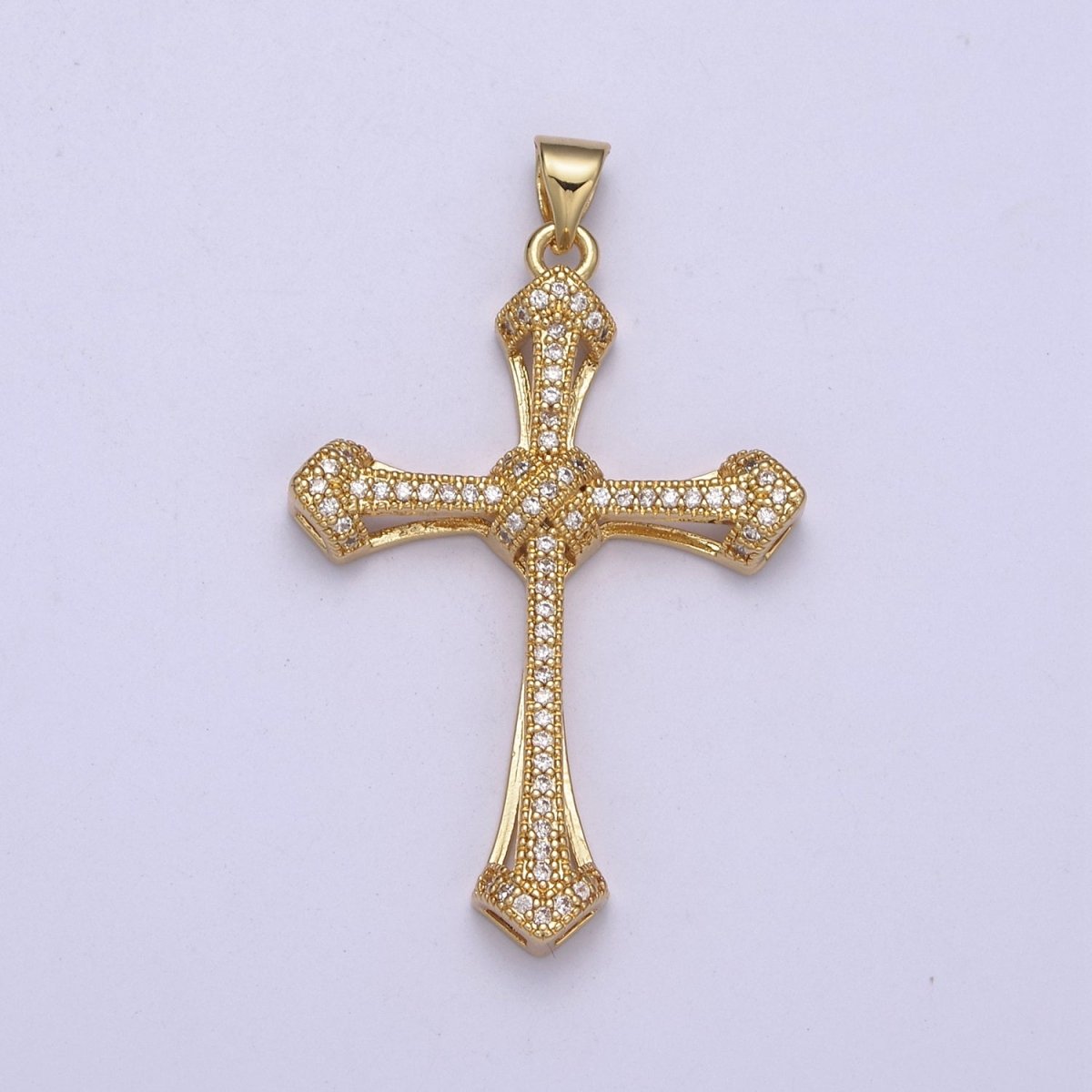 Large Gold CZ Micro Pave Cross Pendant, Cubic Zirconia Charm Micro Pave Jewelry Findings H-325 - DLUXCA