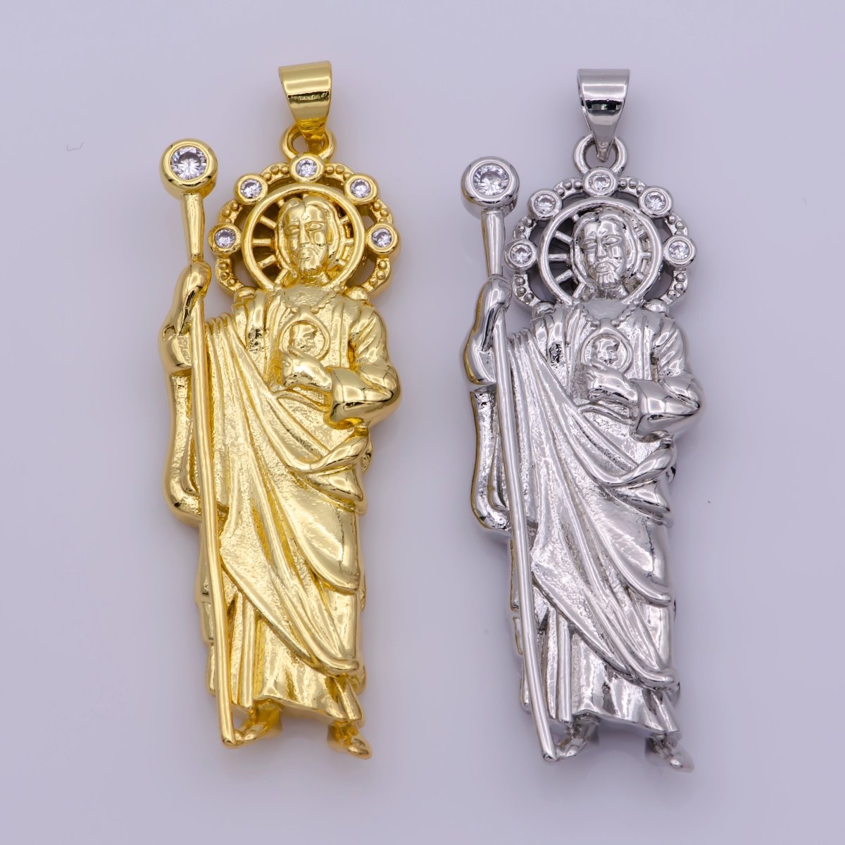 Large Gold St Jude Pendant San Judas Tadeo Medalla Charm medallion Patron Saint of Hopeless Cause Rosary Necklace Jewelry Supply N-1338 N-1339 - DLUXCA