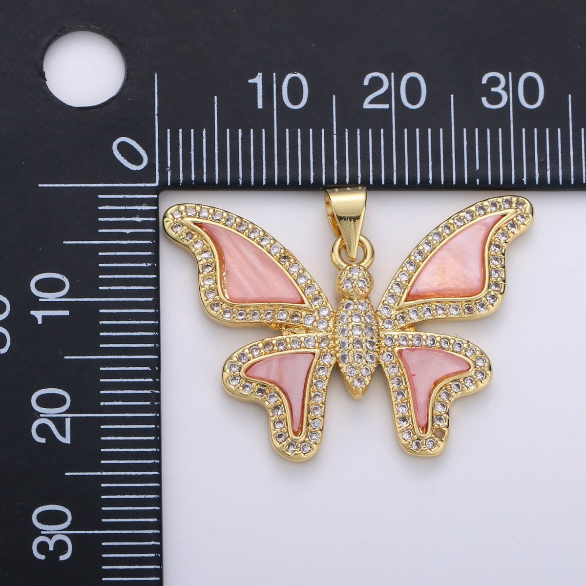 Large Mariposa Butterfly Charm Pink Pearl Butterfly Charm Acrylic Pendant for Necklace Component Real Gold Plated Tarnish Free I-872 - DLUXCA