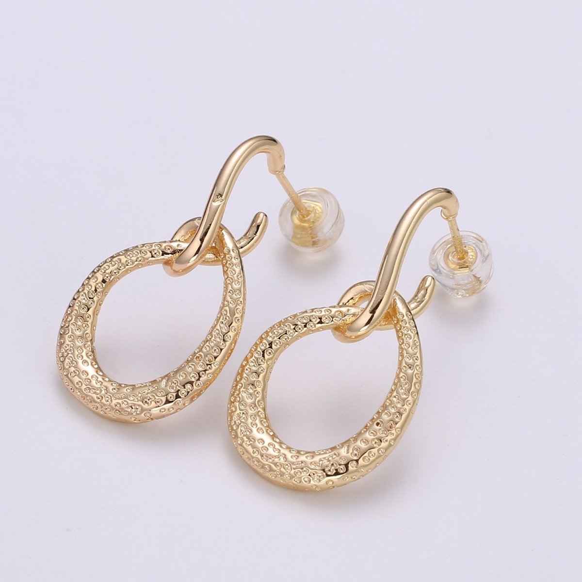 Lasso Design 18K Gold Stud Earring, Rose Gold Pounded Round Earring, Modern design for DIY Earring Craft Supply Jewelry Making, Q-450 - DLUXCA