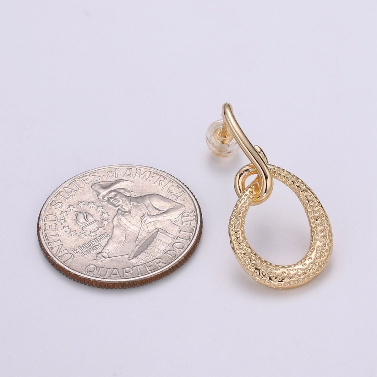 Lasso Design 18K Gold Stud Earring, Rose Gold Pounded Round Earring, Modern design for DIY Earring Craft Supply Jewelry Making, Q-450 - DLUXCA