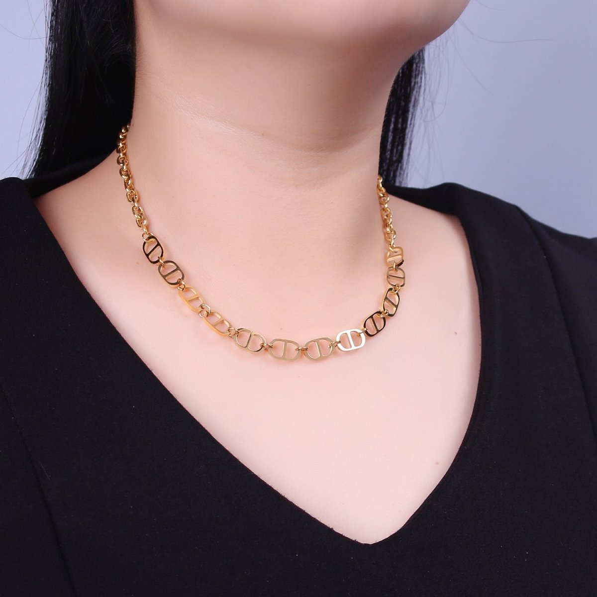 Layer Gold Mariner Anchor Necklace Chain 5.1mm thickness Party Chain Thick Statement Necklace | WA-921 Clearance Pricing - DLUXCA