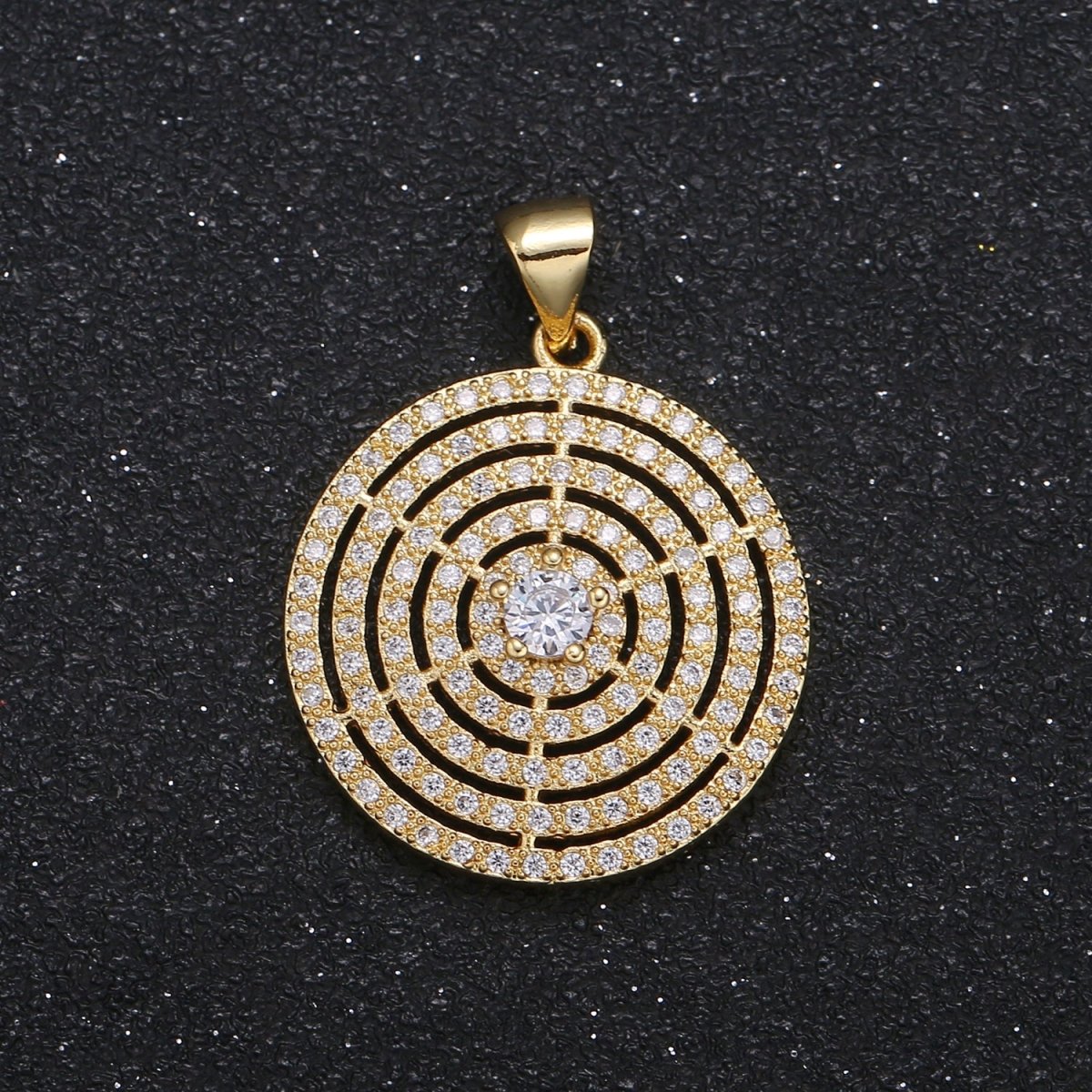 Layered Circle Rustic Coin Charm CZ Geometric Shape Micro Pave Charm Pendant GP-044 - DLUXCA