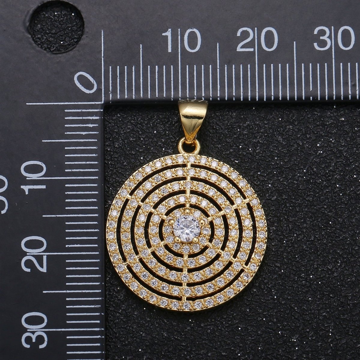 Layered Circle Rustic Coin Charm CZ Geometric Shape Micro Pave Charm Pendant GP-044 - DLUXCA