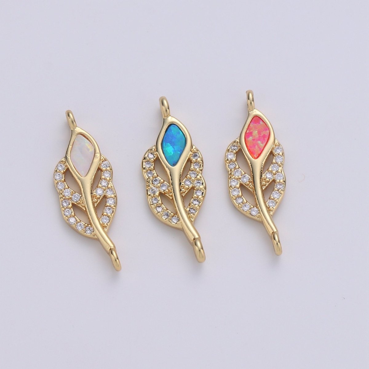 Leaf Cubic Pave 14K Gold FIlling Connector Blue Red White Dainty Connector for Necklace Bracelet Supply F-494 F-495 F-496 - DLUXCA