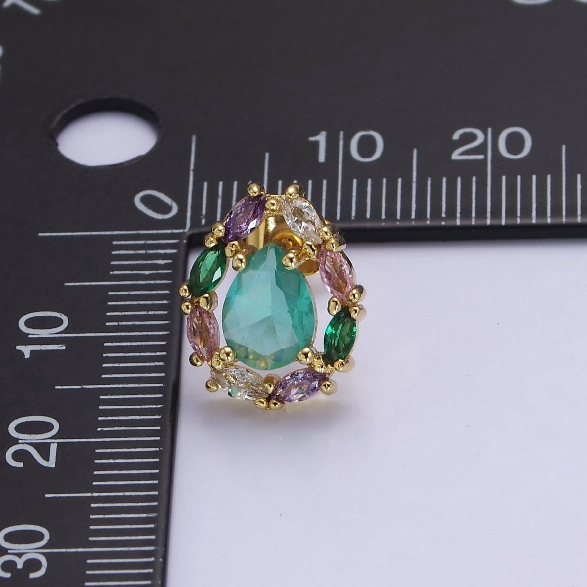 Light Mint Stud Earring - Gold CZ Earrings - Bridesmaids Bridal Wedding Jewelry V-116 - DLUXCA