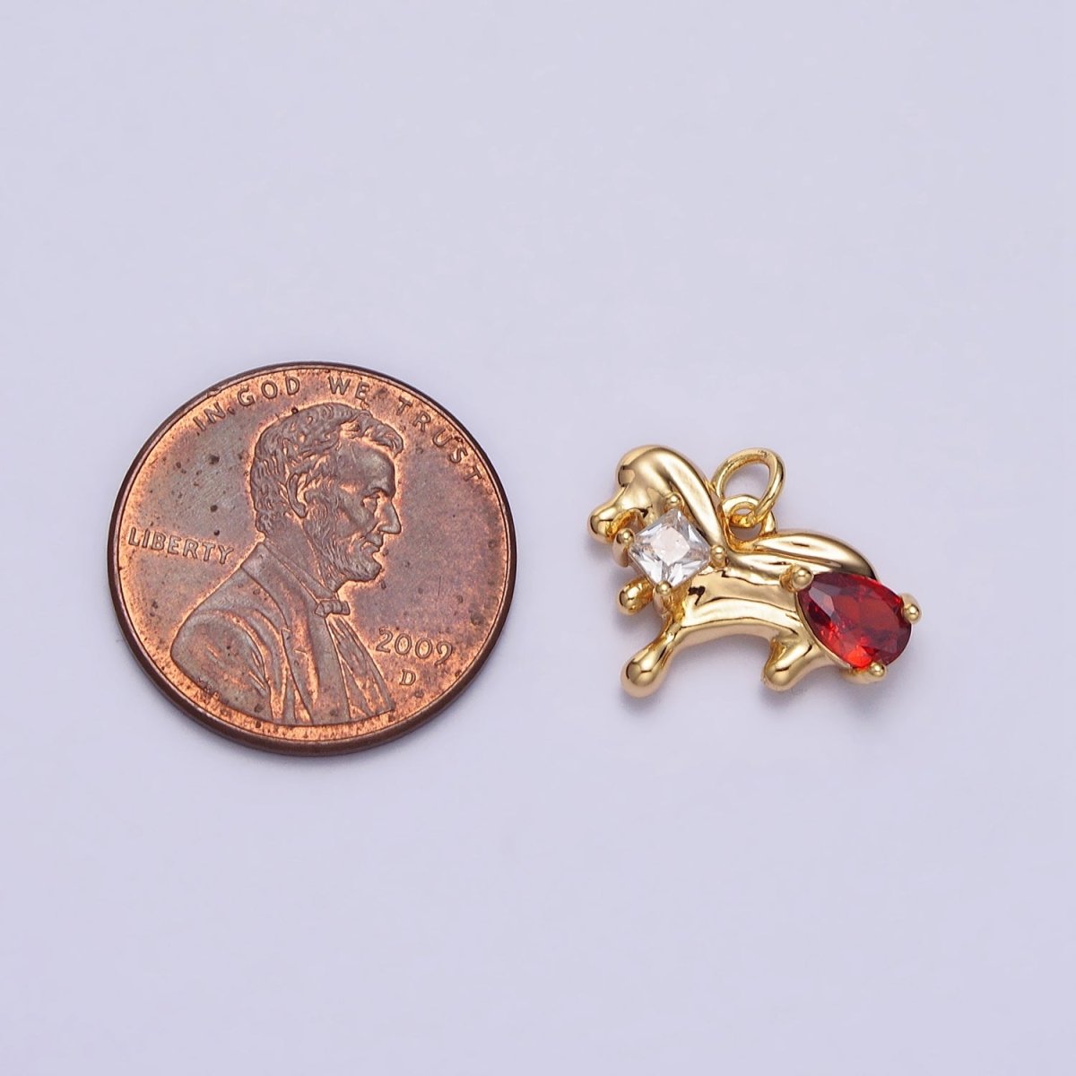 Little Dog Green, Red Teardrop CZ Animal Gold Abstract Molten Drip Charm | AC060 AC061 - DLUXCA