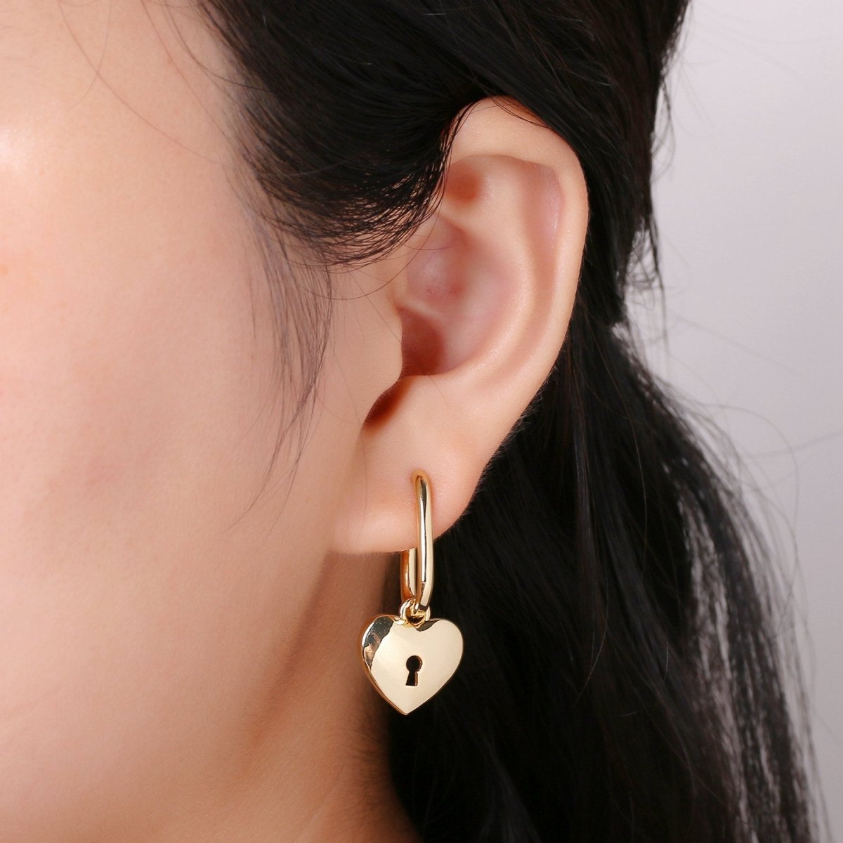 Lock gold earrings - Padlock hoop earrings - Huggie earrings - Padlock huggie hoops - Gold key hoops - key earrings Q-184 Q-185 - DLUXCA