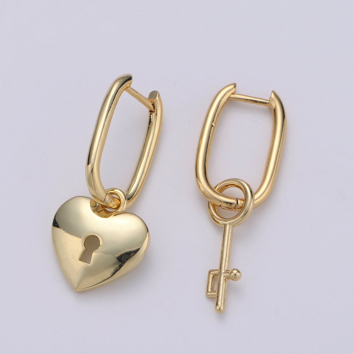 Lock gold earrings - Padlock hoop earrings - Huggie earrings - Padlock huggie hoops - Gold key hoops - key earrings Q-184 Q-185 - DLUXCA