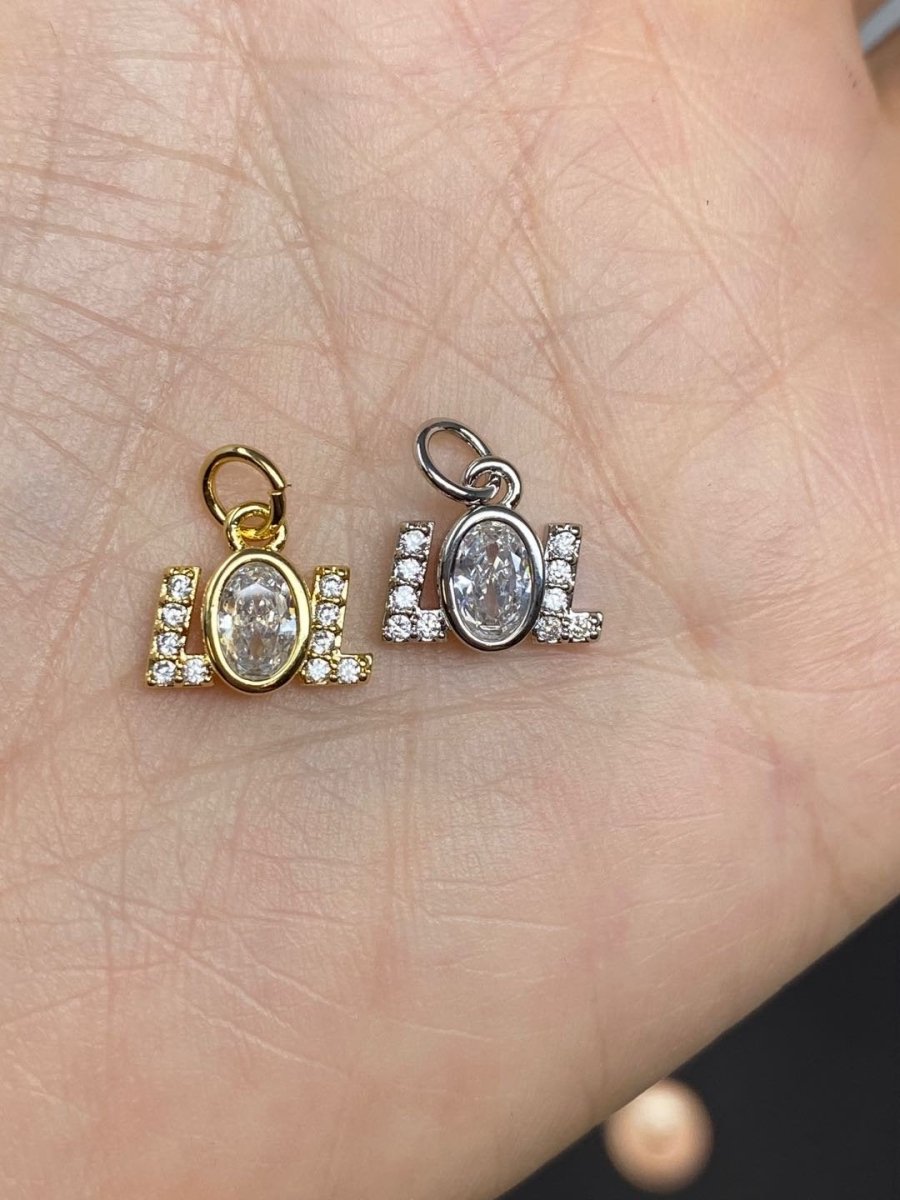 LOL Charm. Gold Best Friend Friendship Charm. Micro Pave Silver LOL Charm for bracelet necklace earring supply component D-065 - DLUXCA