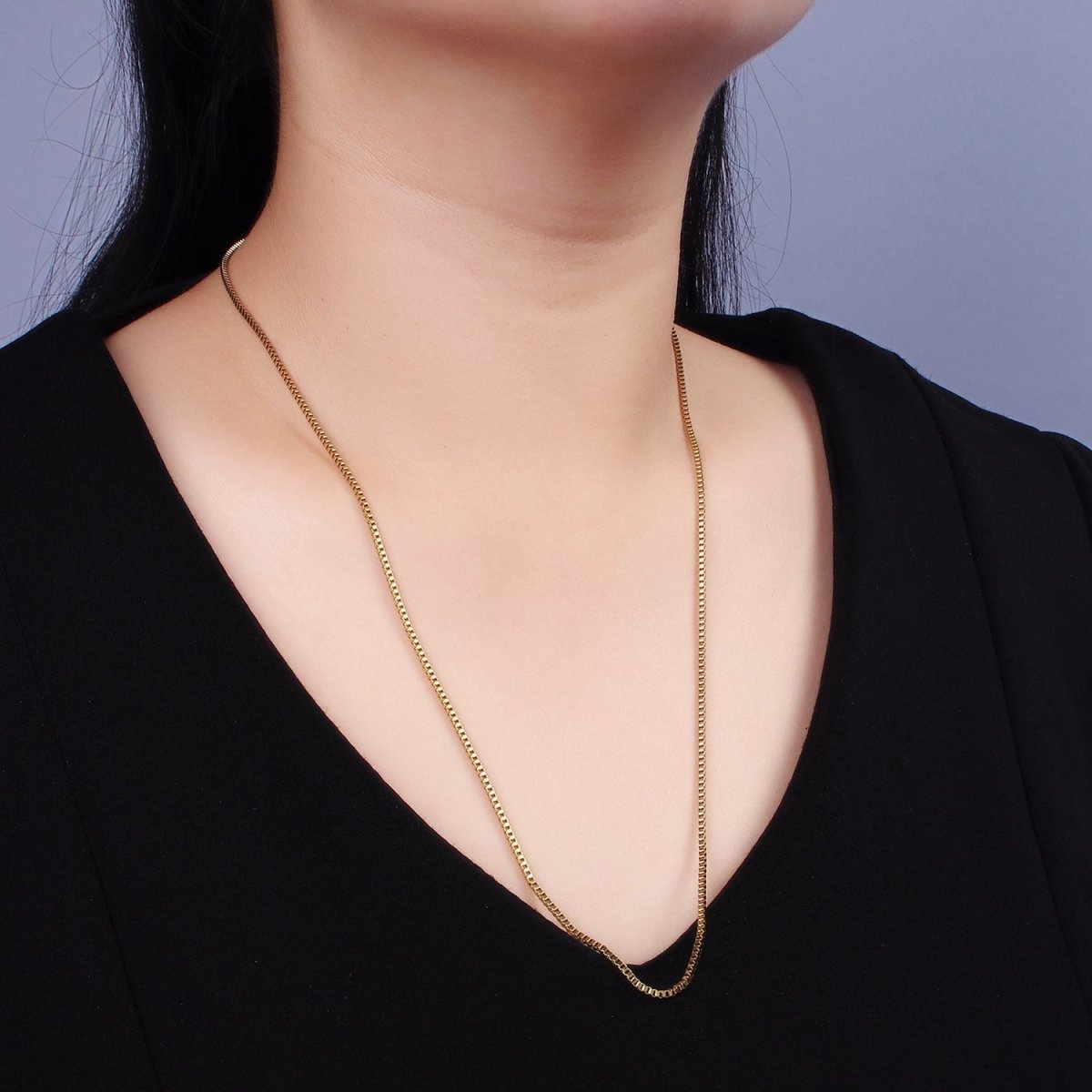Long Box Chain Necklace Stainless Steel 24 inch Necklace in Gold | WA-2362 - DLUXCA