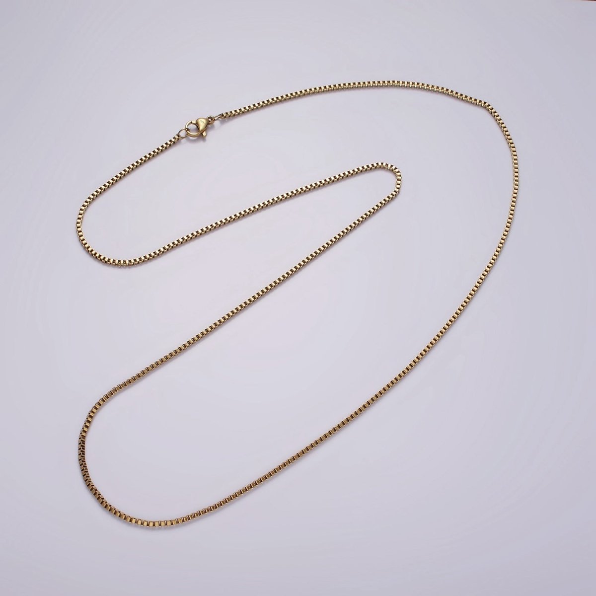 Long Box Chain Necklace Stainless Steel 24 inch Necklace in Gold | WA-2362 - DLUXCA