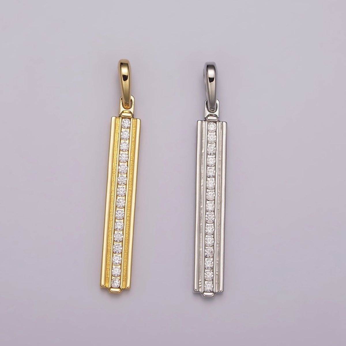 Long Cubic Zirconia Stick Bar Cubic Zirconia Charms, Thin CZ Bar Pendant, Gold Filled over Brass N-1477 N-1478 - DLUXCA