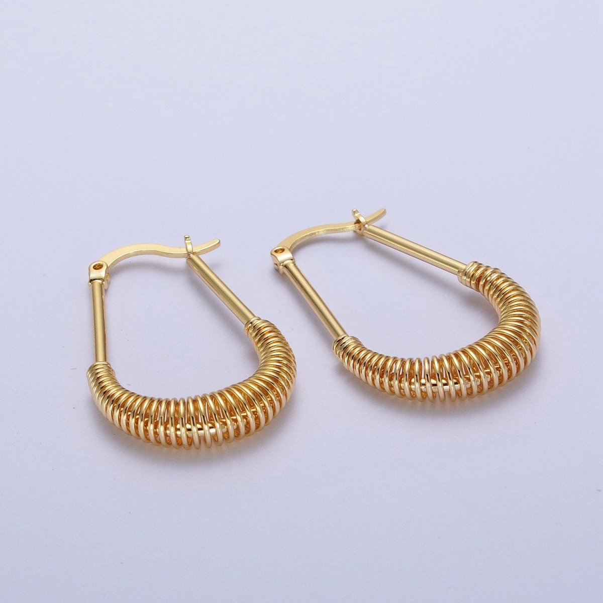 Long Drop Spiral Hoop Earring Statement Hoop Earrings Gold Oval Coil Earring Q-094 - DLUXCA