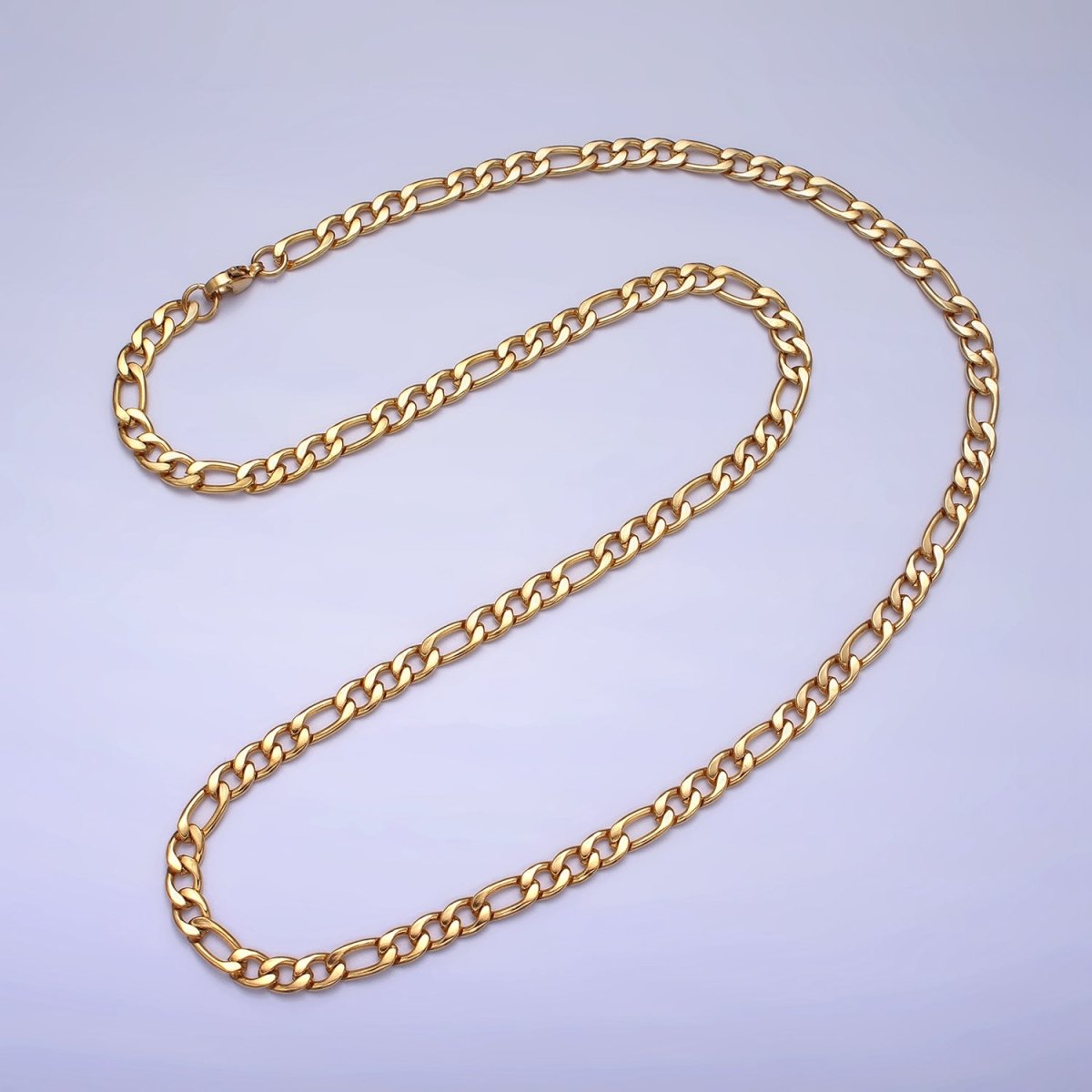 Long Gold Figaro Chain Necklace Stainless Steel 5.2mm Thick Men's Chain 23.5 inch Necklace | WA-1587 WA-1588 Clearance Pricing - DLUXCA