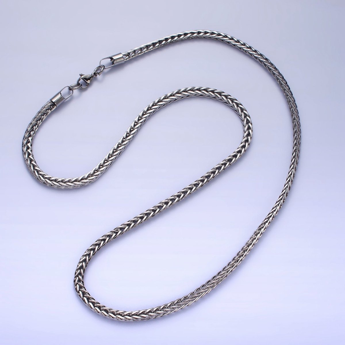 Long Gold Foxtail Wheat Chain Necklace Stainless Steel 4.2mm Thick Men's Chain 23.5 inch Necklace | WA-1625 WA-1626 Clearance Pricing - DLUXCA