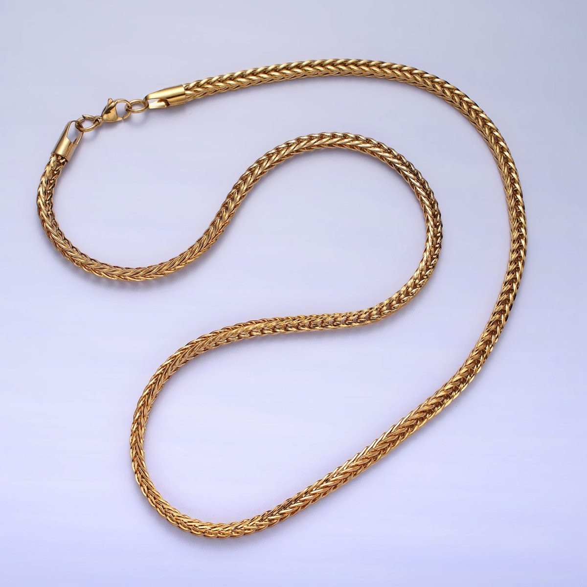 Long Gold Foxtail Wheat Chain Necklace Stainless Steel 4.2mm Thick Men's Chain 23.5 inch Necklace | WA-1625 WA-1626 Clearance Pricing - DLUXCA