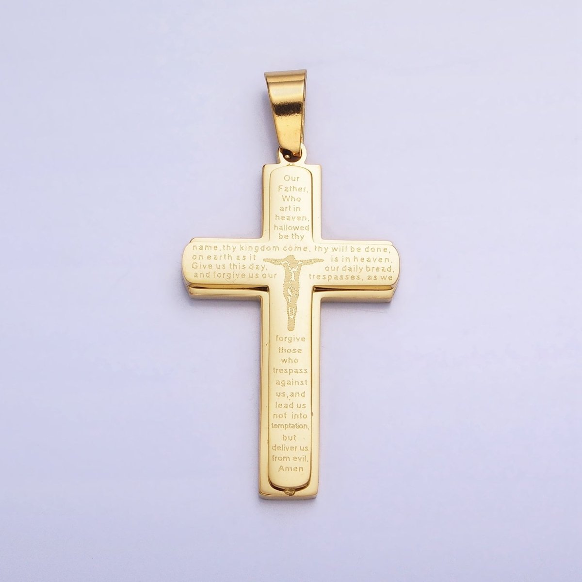 Lord Pray Pendant in Cross Charm 24K Gold Filled Engraved Our Father English Prayer Medallion for Religious Unisex Jewelry Making P-1115 - DLUXCA