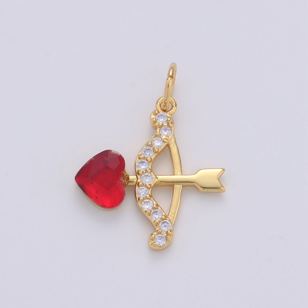Love Arrow with Red Heart Crystal Gold Filled Charm | C-358 - DLUXCA