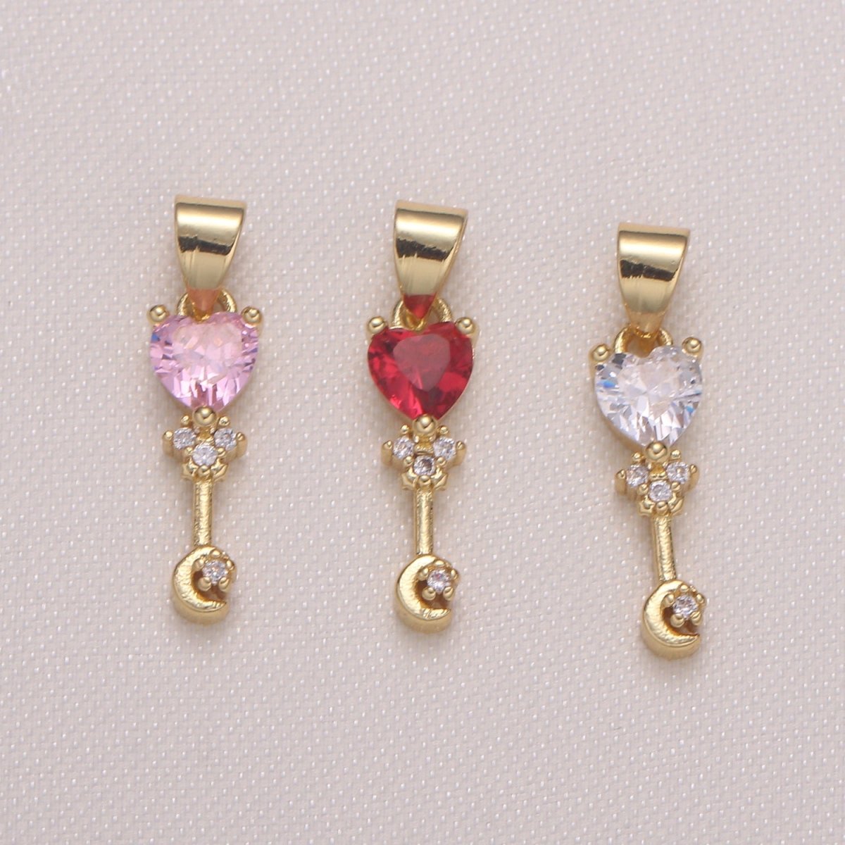 Love Cupid Stick Crystal Heart Golden Tiny Crescent Charms CZ Love Valentine Heart Charm Pendant GP-407 GP-588 GP-917 - DLUXCA