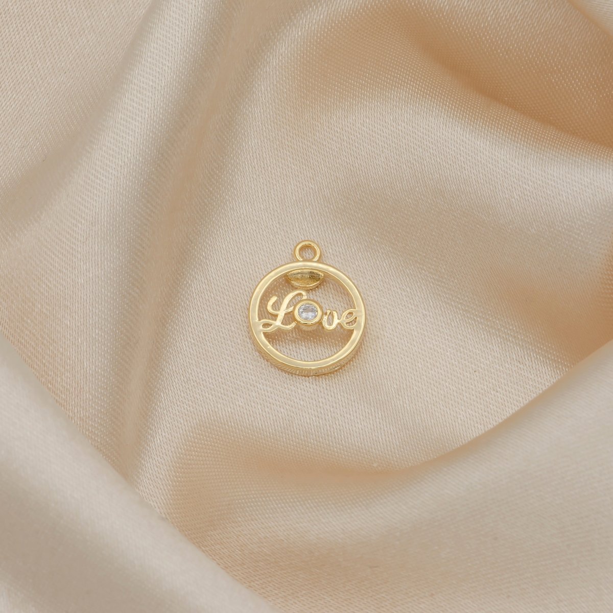 Love Letter in Golden Circle Charm CZ Gold Letter Writings Charm Pendant GP-409 - DLUXCA